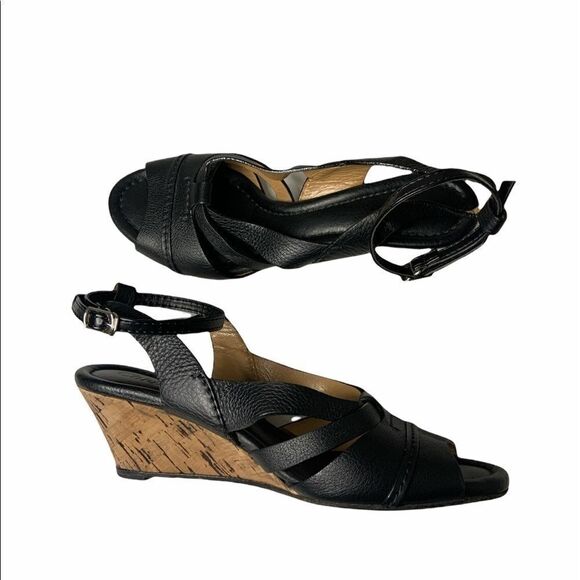 chloe Leather Ankle Strap Cork Wedge Sandals - Picture 5 of 8